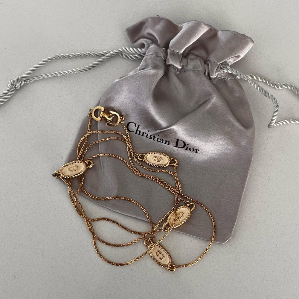 Vintage Christian Dior Gold-Tone CD Logo Chain Necklace